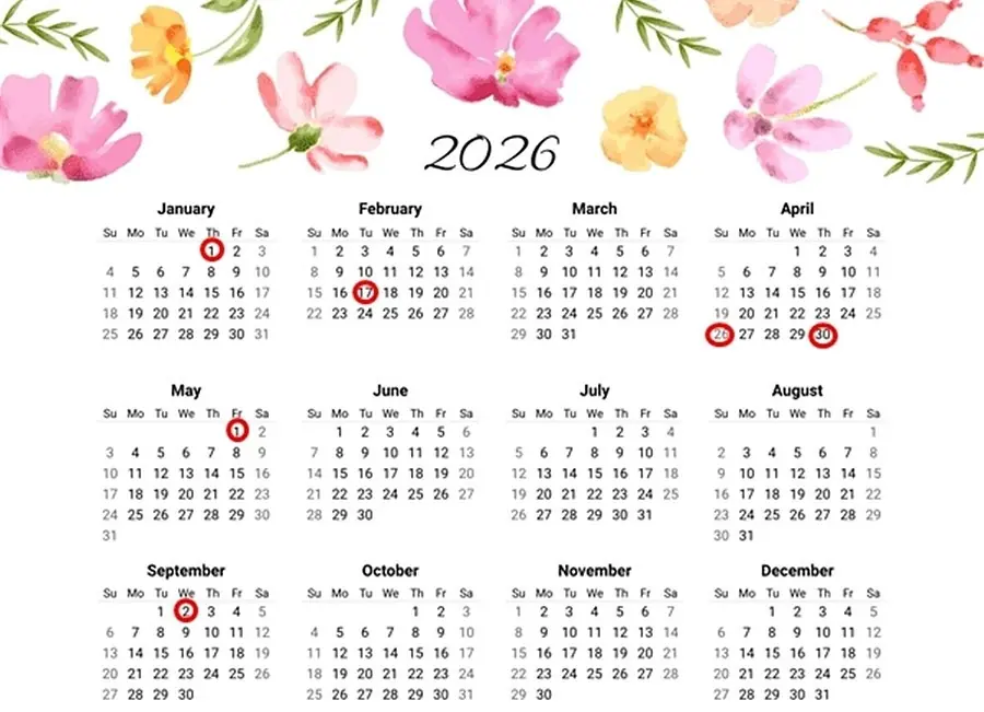 Lịch nghỉ năm 2026: Người lao động ở Việt Nam có tổng cộng 115 ngày nghỉ