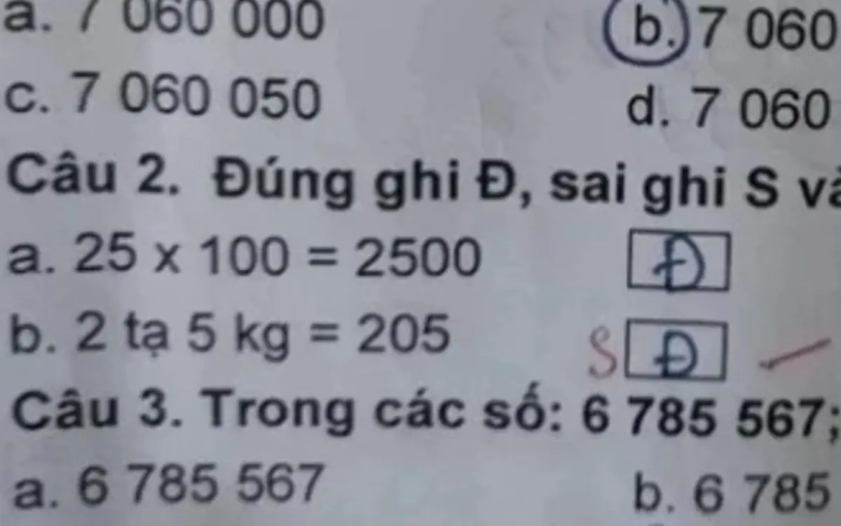 Bài toán '200+5=205' tưởng đạt điểm tuyệt đối, nào ngờ cô giáo chấm sai còn viết lời phê gây chú ý
