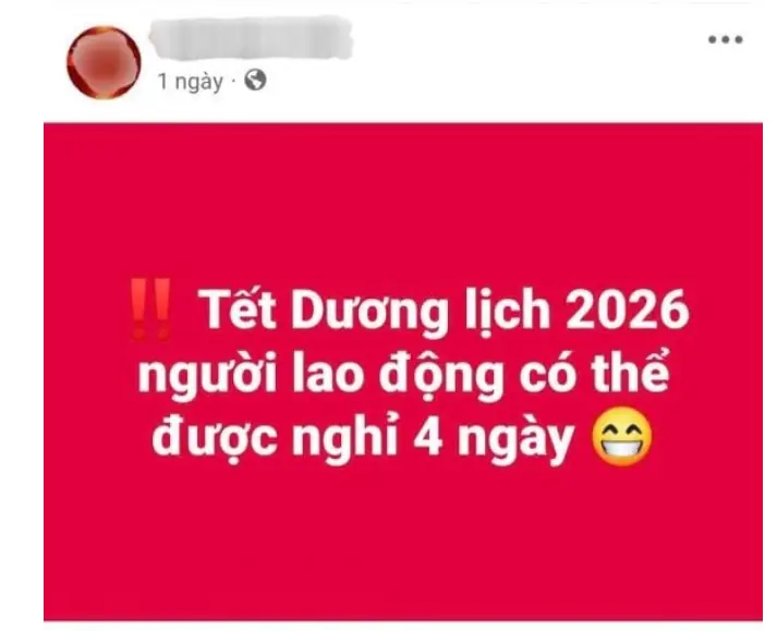 Thực hư lịch nghỉ Tết Dương lịch 2026: Có thật được nghỉ 4 ngày liên tiếp?