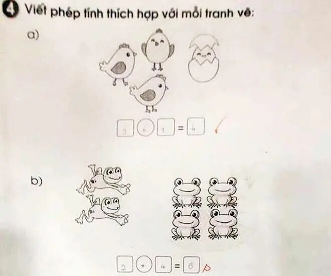 Con lớp 1 làm toán "2+4=6" bị gạch sai, mẹ tức giận lên mạng than nhưng ai cũng đồng tình với cô giáo