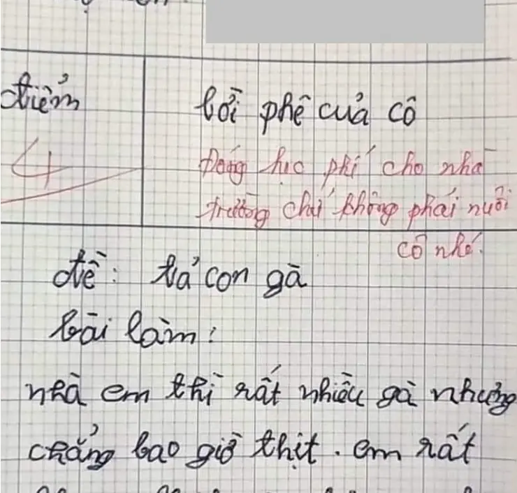 Bài văn tả gà của học sinh lớp 3 bị cô giáo cho 4 điểm và nhận xét cực gắt, dân mạng đọc thử rồi tranh cãi ầm ĩ