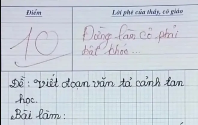 Học sinh tiểu học viết bài văn, chỉ 8 dòng mà khiến cô giáo bật kh:óc và lập tức chấm 10 điểm