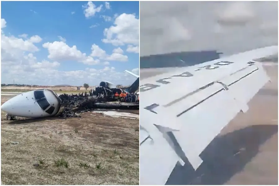 Máy bay chở một bộ trưởng cùng khoảng 20 người khác trượt khỏi đường băng, gần như ch:áy thành tro