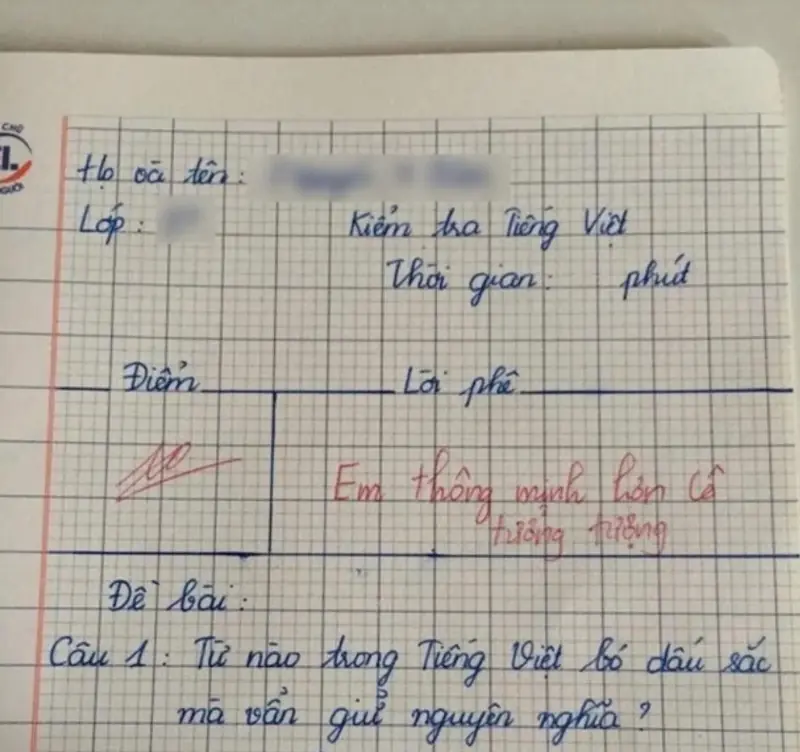 Cô giáo ra đề “Từ nào bỏ dấu sắc vẫn giữ nguyên nghĩa”, đáp án của bé tiểu học nhận điểm 10 tuyệt đối